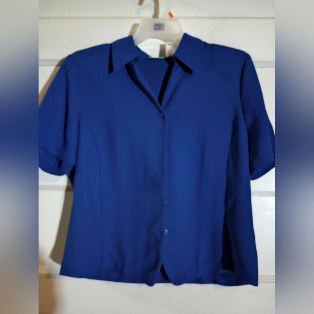 Liz Baker 16 deep blue women's button down shirt